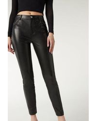 Calzedonia Thermal Leather Effect Leggings in Black - Lyst