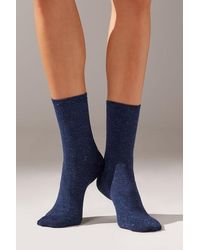 Calzedonia - Glitter Ribbed Short Socks With Cashmere - Lyst