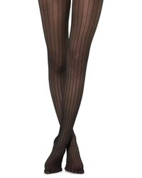 Calzedonia Striped Tulle Effect Tights - Black
