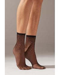 Calzedonia - Sheer Short Socks With Diamanté - Lyst