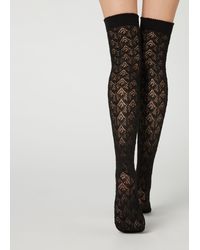 Calzedonia Decorative Over-the-knee Stockings With Cashmere - Black