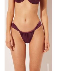 Calzedonia - Narrow Tie Brazilian Bikini Bottoms Shiny Satin - Lyst