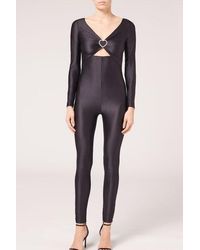 Calzedonia - Super Shine Satin Long Jumpsuit With Pin - Lyst