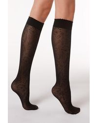 Calzedonia - Floral-Patterned Mesh Knee-Highs Socks - Lyst