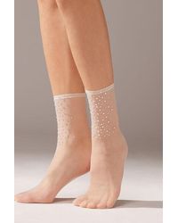Calzedonia - Sheer Short Socks With Diamanté - Lyst