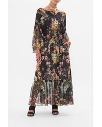 CAMILLA - Long Dress With Gathered Bell Sleeve Letters From A Vineyard - Lyst