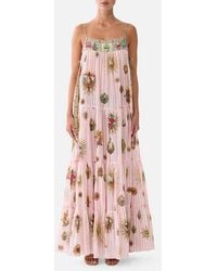 CAMILLA - Long Tiered Dress With Bow Ties Painted Prayers - Lyst