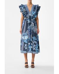 CAMILLA - Double Frill Sleeve Midi Dress A Tiled Wonderland - Lyst