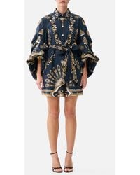 CAMILLA - Volume Sleeve Shirt Dress With Tie Taurus Rising - Lyst