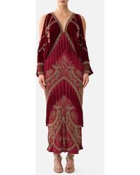 CAMILLA - Velvet Plunge Neck Draped Shoulder Dress Call Me A Carriage - Lyst