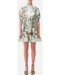 CAMILLA - Short Dress With Shirred Waist Art For The Empress - Lyst