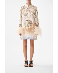 CAMILLA - Mini Shirt Dress With Feathers Twilight - Lyst