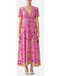 CAMILLA - V-Neck Tie Front Midi Dress Matadora Flora - Lyst