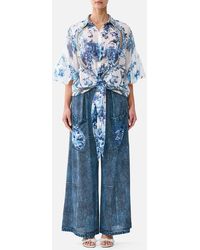 CAMILLA - Tie Front Shirt With Sleeve Frill The Porcelain Parlour - Lyst
