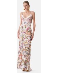CAMILLA - V-Neck Long Bias Slip Dress With Train - Lyst