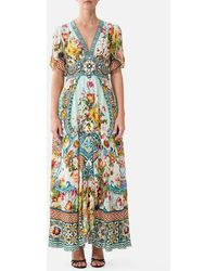 CAMILLA - Shaped Waistband Dress With Flutter Sleeves Magic Of The Mercado - Lyst