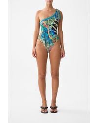 CAMILLA - Draped One Shoulder One Piece With Tie Trim - Lyst