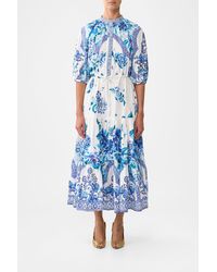 CAMILLA - Puff Sleeve Midi Shirt Dress A Ceramic Garden - Lyst