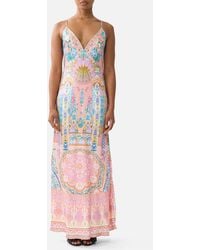 CAMILLA - V Neck Full Length Bias Slip Dress - Lyst