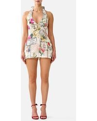 CAMILLA - Button Front Halter Playsuit La Belle Botanique - Lyst