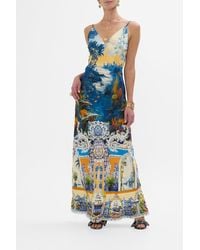 CAMILLA - V Neck Full Length Bias Slip Dress Song Of Saint Anthony - Lyst