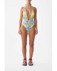 CAMILLA - Plunge Front Low Back Halter Neck One Piece With Rings - Lyst