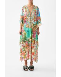 CAMILLA - Long V Neck Kaftan With Ring Front Trim Meet Me - Lyst