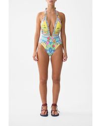 CAMILLA - Plunge Front Low Back Halter Neck One Piece With Rings - Lyst