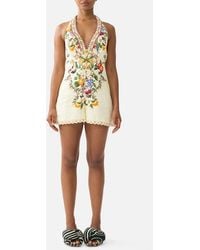 CAMILLA - Button Front Halter Playsuit Va Va Vintage - Lyst
