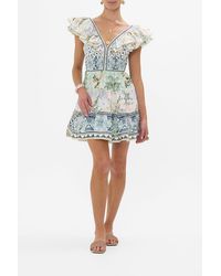 CAMILLA - Tiered Short Dress With Neck Frill Jardim Party - Lyst