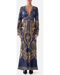 CAMILLA - V Neck Dress With Flared Sleeve Cloaked - Lyst