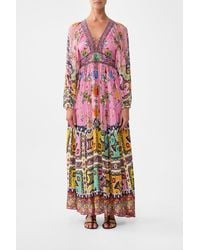 CAMILLA - Lace Up Front Long Dress Patchwork Panorama - Lyst