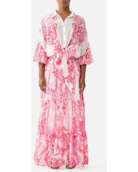 CAMILLA - Tie Front Shirt With Sleeve Frill Livin La Vida Rosa - Lyst