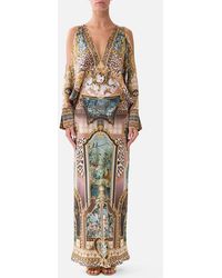 CAMILLA - Plunge Neck Draped Shoulder Dress Animals - Lyst