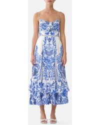 CAMILLA - Ruffle Hem Tie Front Midi Dress Ceramic Panoramic - Lyst