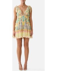 CAMILLA - Tiered Short Dress With Shoulder Ties Barcelona Beb√Â - Lyst