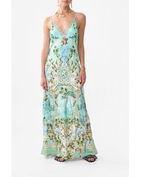 CAMILLA - V Neck Long Bias Slip Dress With Train Venus On A Vespa - Lyst