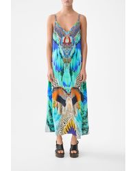 CAMILLA - V Neck Midi Slip Dress Jungle Flight - Lyst