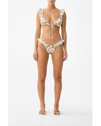 CAMILLA - Tie Front Tri Bikini Top With Frill Neck The Pottery Parlour - Lyst