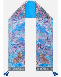 CAMILLA - Long Silk Crinkle Chiffon Scarf Footsteps - Lyst
