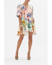 CAMILLA - V Neck Puff Sleeve Short Dress Haute Passport - Lyst