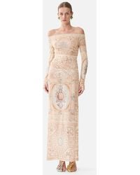 CAMILLA - Mesh Off Shoulder Gathered Jersey Dress A Beloved Boudoir - Lyst