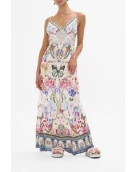 CAMILLA - V Neck Full Length Bias Slip Dress Monserrate Magic - Lyst