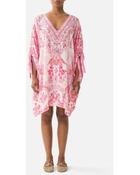 CAMILLA - Tie Sleeve Short V Neck Kaftan Livin La Vida Rosa - Lyst