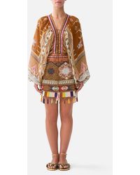 CAMILLA - Lace Up Front Blouson Sleeve Blouse Fabric Of Time - Lyst