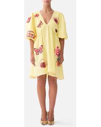 CAMILLA - V Neck Puff Sleeve Short Dress Collage Kingdom - Lyst