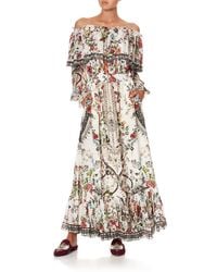 Camilla Ruffle Hem Long Dress Shakespeares Garden - White
