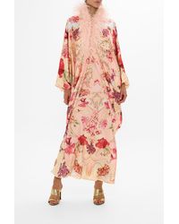 CAMILLA - Draped Back Layer With Feather Collar Blossoms And Brushstrokes - Lyst