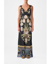 CAMILLA - V Neck Full Length Bias Slip Dress Ottoman Elegance - Lyst