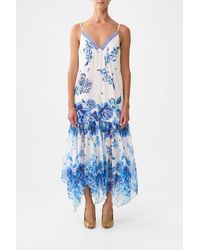 CAMILLA - Minimal Slip With Pleated Chiffon Skirt A Ceramic Garden - Lyst